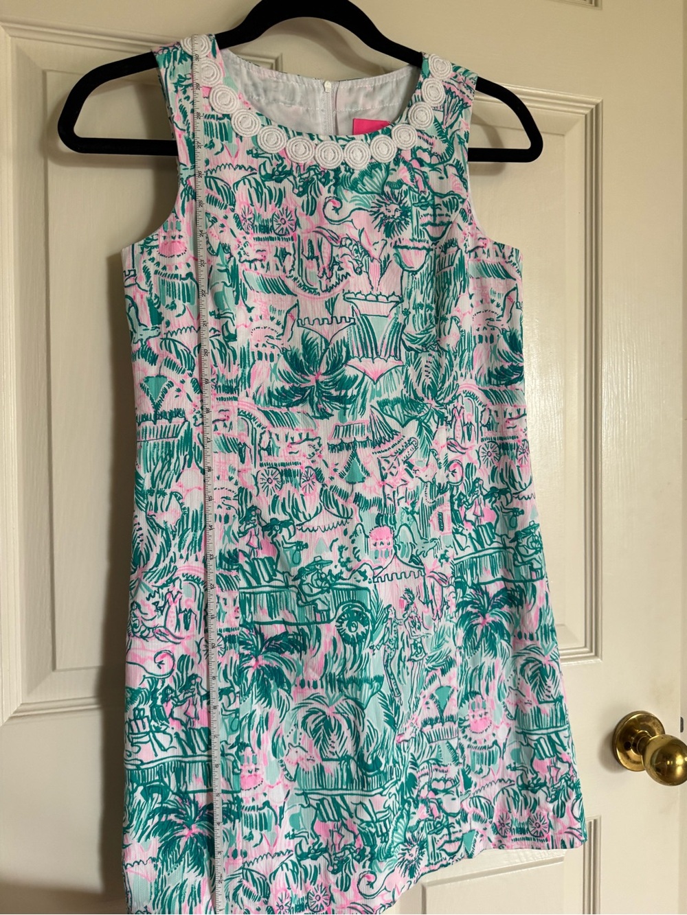 Gorgeous Girls Lilly Pulitzer Pink & Teal Tropical Print & Lace Sleeveless Dress - Picture 2 of 6